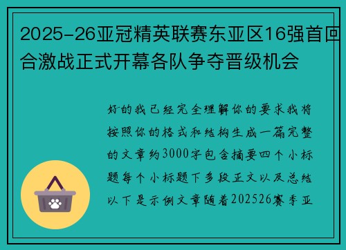 2025-26亚冠精英联赛东亚区16强首回合激战正式开幕各队争夺晋级机会 2025-26亚冠精英联赛东亚区16强首回合激战正式开幕各队争夺晋级机会